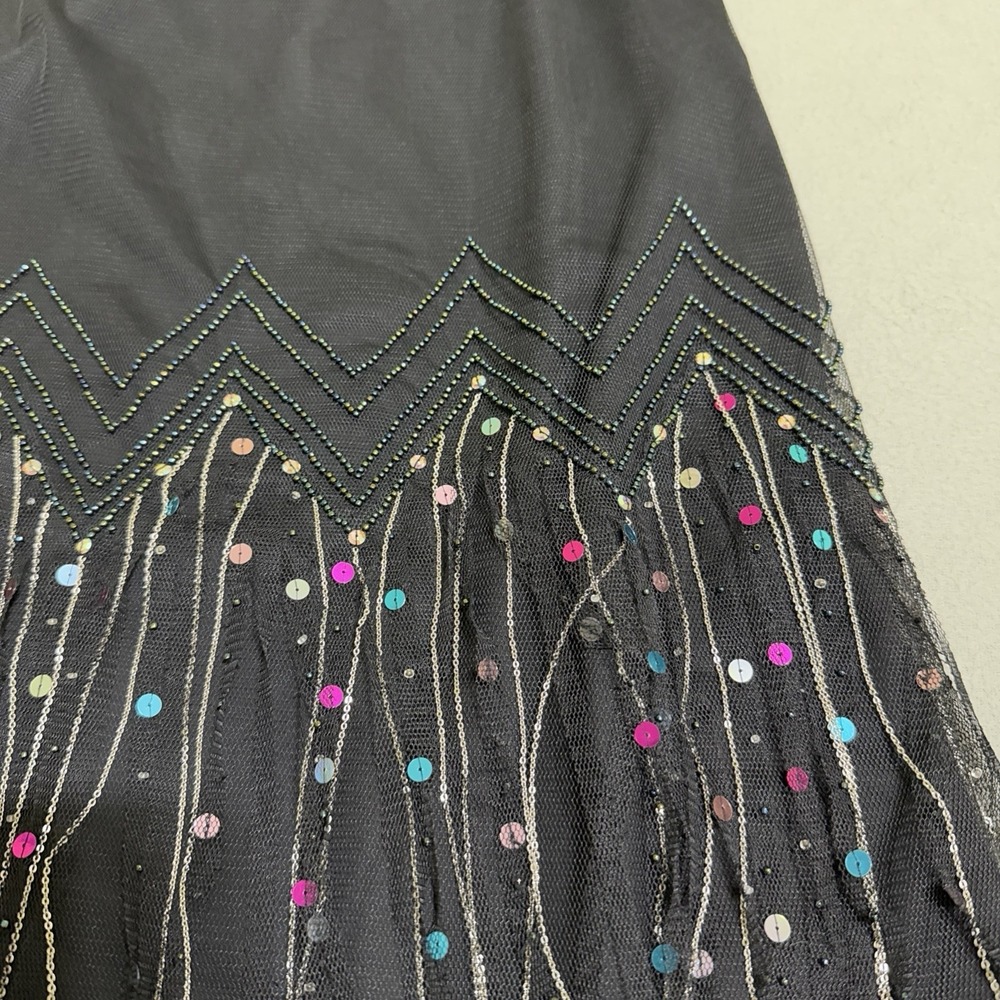 Black Skirt 6 Mesh Heavily Beaded Chain Whimsygoth Dressy Fringe Fairy Glam Y2K - Picture 7 of 16